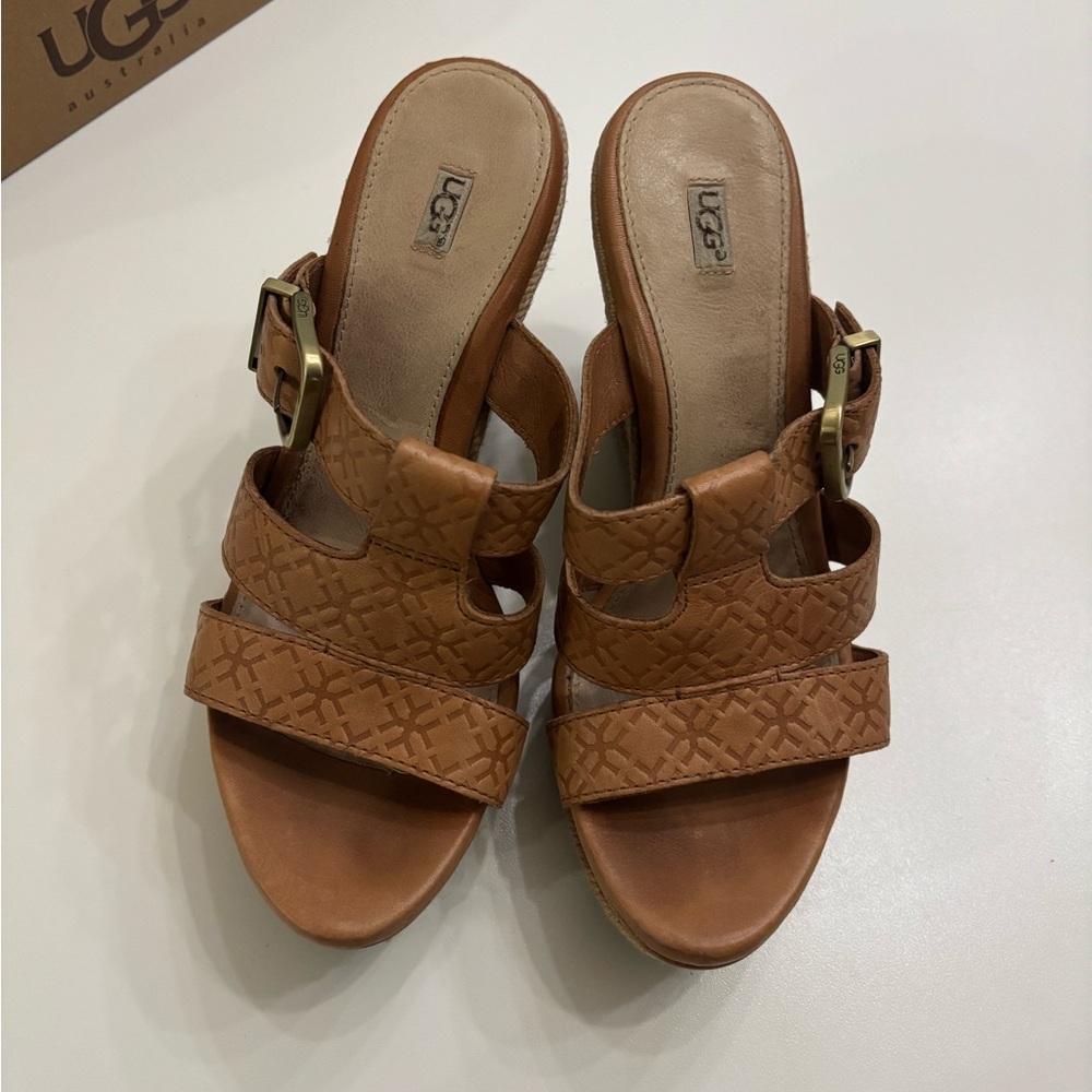 UGG Women's Hedy Embossed Leather Slip on Espadrille Wedge Sandals